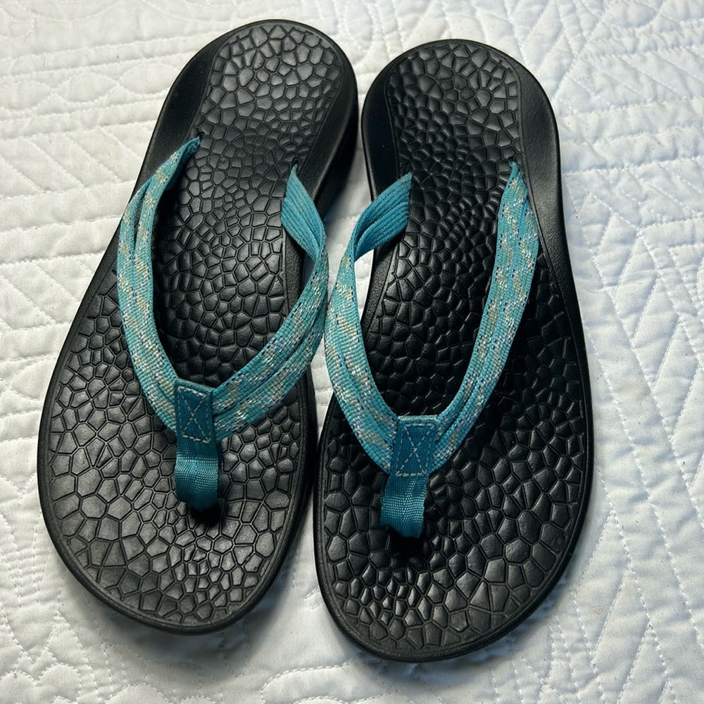 Chaco Blue and Black Sandals with Textured Footbed